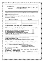 English Worksheet: mid term test n 3 for 3rd forms 