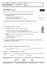 English Worksheet: test first form second term