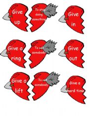 English Worksheet: Fix the hearts give phrasal verbs and expressions