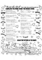 English Worksheet: KISS THE GIRL - THE LITTLE MERMAID SOUNDTRACK