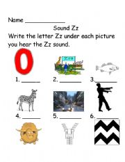 English worksheet: Beginning sounds Zz 