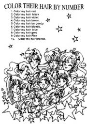 English Worksheet: COLOR THEIR HAIR BY NUMBER