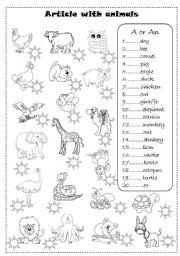 English Worksheet: article with animals