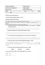 English Worksheet: mid-term test n2 (second form)