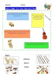 English Worksheet: Welcome to the orchestra (part 1/2)