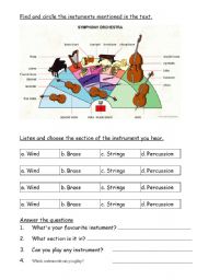 English Worksheet: Welcome to the orchestra (part2/2)