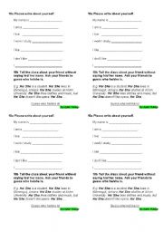 English worksheet: speaking about yourself / your friends