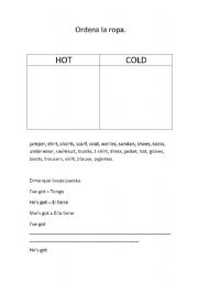 English Worksheet: Sortng clothes for HOT and COLD