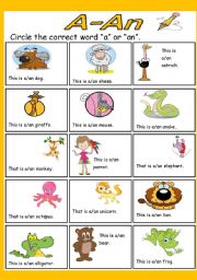 English Worksheet: A-An