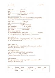 English Worksheet: Paradise by coldplay - gap fill activity