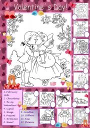 English Worksheet: Valentines Day - Coloring and Matching