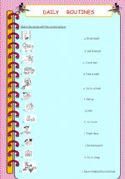 English Worksheet: Daily routines-match
