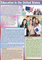 English Worksheet: The Educational System in The United States of America