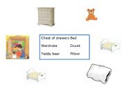 English worksheet: match bedroom words