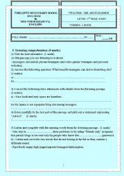 English Worksheet: First forms 2nd mid-term test