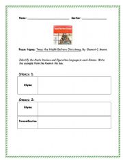 English Worksheet: Twas the Night Before Christmas Poetry Analysis
