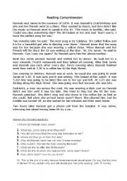 English Worksheet: reading comprehension past continuous