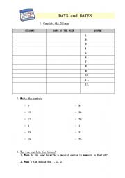 English Worksheet: DAYS AND DATES