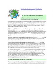 English Worksheet: Social and cultural impacts of globalization