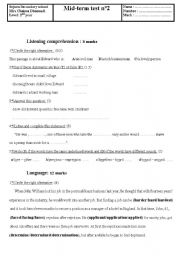 English Worksheet: mid-term test