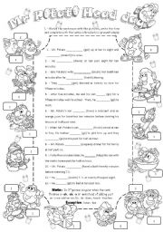 English Worksheet: Mr Potato Head daily routine (2 pages)