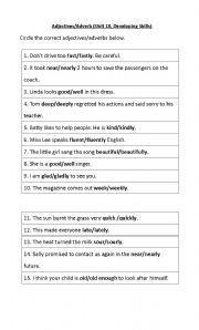 English Worksheet: adjectives and adverbs