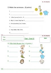 English worksheet: The Animals Test (2 sides on 1 pages)