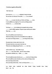 English worksheet: Christina Aguilera/Beautiful/ Song Worksheet