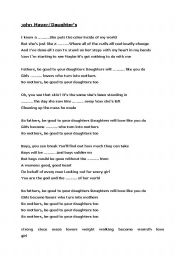 English worksheet: John Mayer/Daughters Song Worksheet