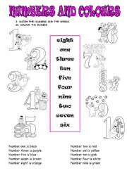 English Worksheet: numbers and colours