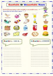 English Worksheet: Countable and Uncountable Nouns