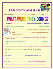 English Worksheet: PAST CONTINOUS TENSE - ALL COLOURFUL WITH PICTURES 
