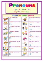 English Worksheet: Pronouns...