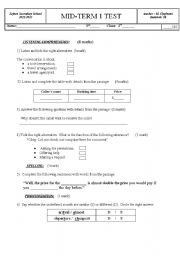 English Worksheet: mid term2 test  for 3rd year st