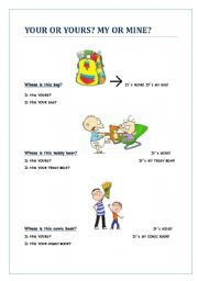 English Worksheet: YOUR or YOURS? MINE or MY? THIS or THESE?