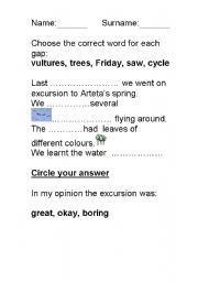 English worksheet: Excursion