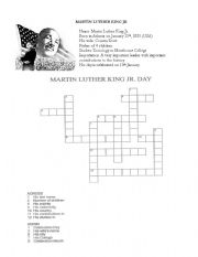 English Worksheet: Martin Luther King Crossword