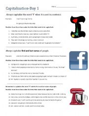 English Worksheet: Capitalization Day 1