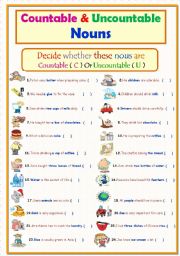 English Worksheet: Countables & Uncountables Nouns ..