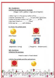 English worksheet: using adjectives to describe feelings