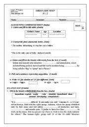 English Worksheet: ordinary test for 4th form arts N:2