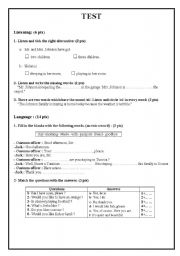 English Worksheet: listening and language test