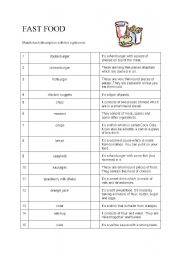 English Worksheet: fast food, vocabulary + key