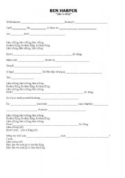 English worksheet: LIKE A KING - a song by ben Harper