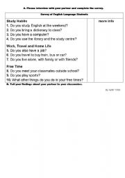 English worksheet: Survey / present simple