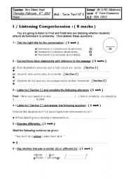 English Worksheet: mid term test N2