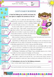 English Worksheet: Lilys  Daily Routine  -  Reading Test