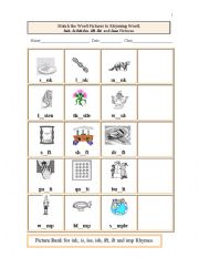 English worksheet: Short i Picture Cloze Rhymes Set 3