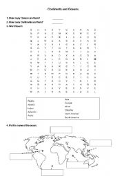 English Worksheet: Continents and Oceans