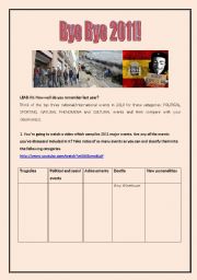 English Worksheet: 2011 MAIN EVENTS (speaking and listening tasks)